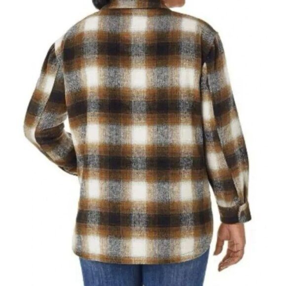 Members Mark Womens XS Relaxed Fit Button Brown Plaid Shacket NWOT Oversized - Picture 2 of 10